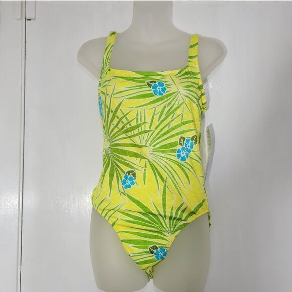 South point a division of jantzen Palm tree yellow one piece bathing suit NWT - Picture 2 of 10